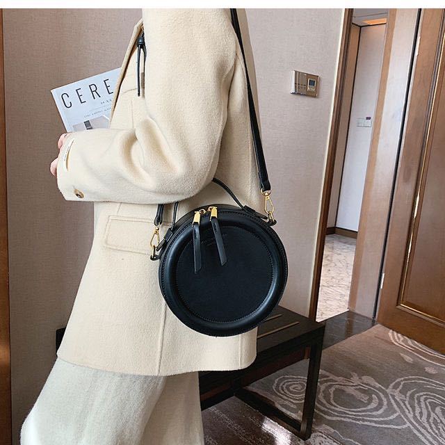 The New Messenger Shoulder Bag Bags Simple Retro Solid Color Ins Small Round Bag