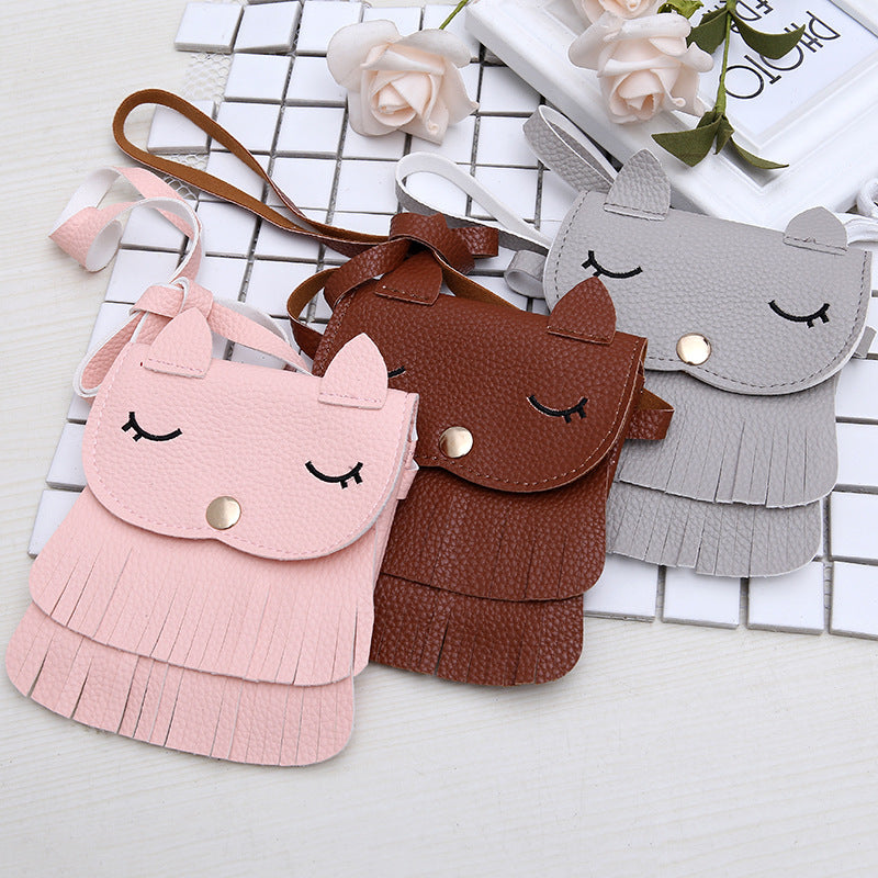 Girls change small bag children bags Pu all-match creative Xiekua package small fox tassel bag