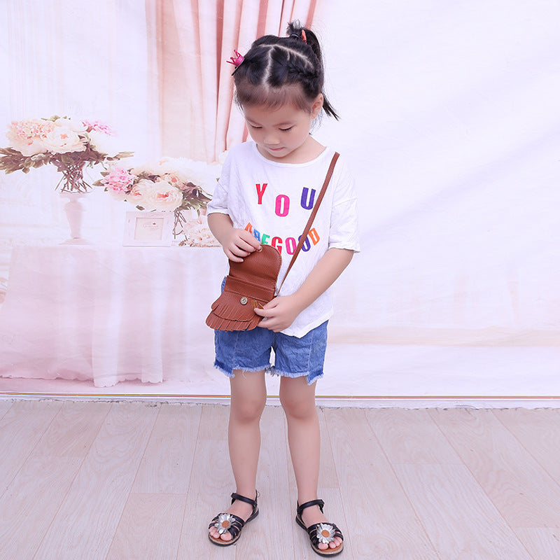 Girls change small bag children bags Pu all-match creative Xiekua package small fox tassel bag