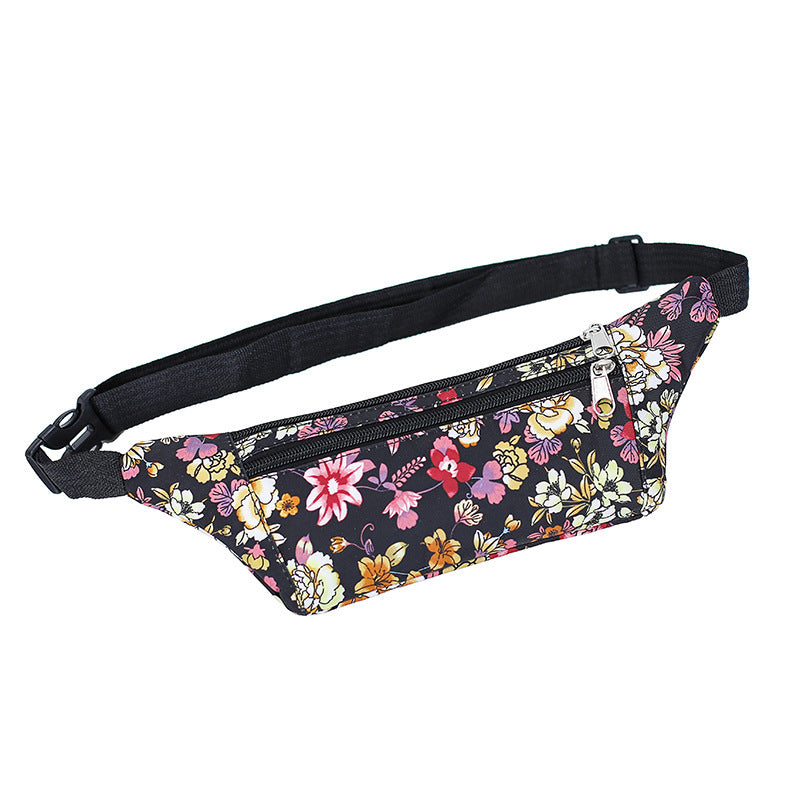 Flower Print Waist Bags Women Sports Running Fanny Pack With Double Zippers